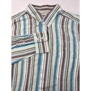 Eddie Bauer Striped Comfort-Wash Men's Long Sleeve Shirt Preppy Y2K Office